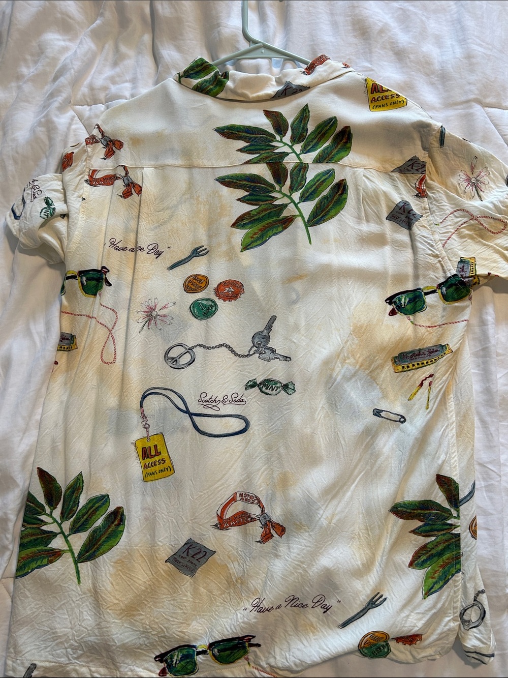 Scotch & Soda Cream Short Sleeve Button-Down Shirt with Green Print - Picture 3 of 3
